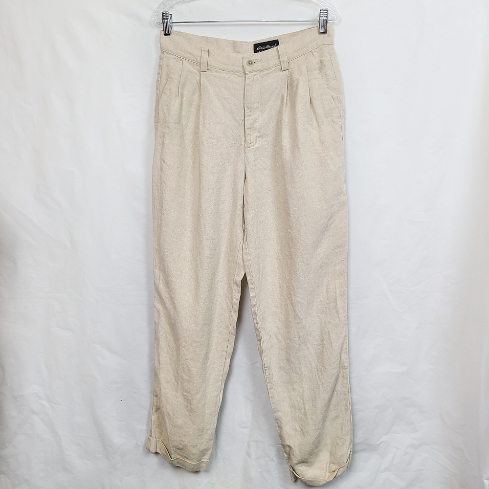 Eddie Bauer Men's 31x32 100% Linen Cuff Hem Slacks Causual Tan Pants
